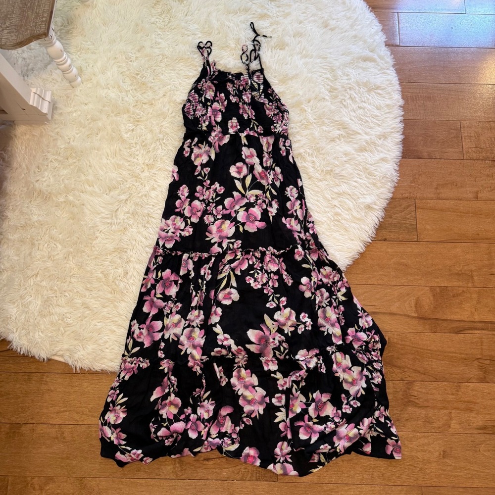 Free People Intimately Floral Smocked Maxi Dress Black Pink Boho Womens Small - Picture 4 of 4